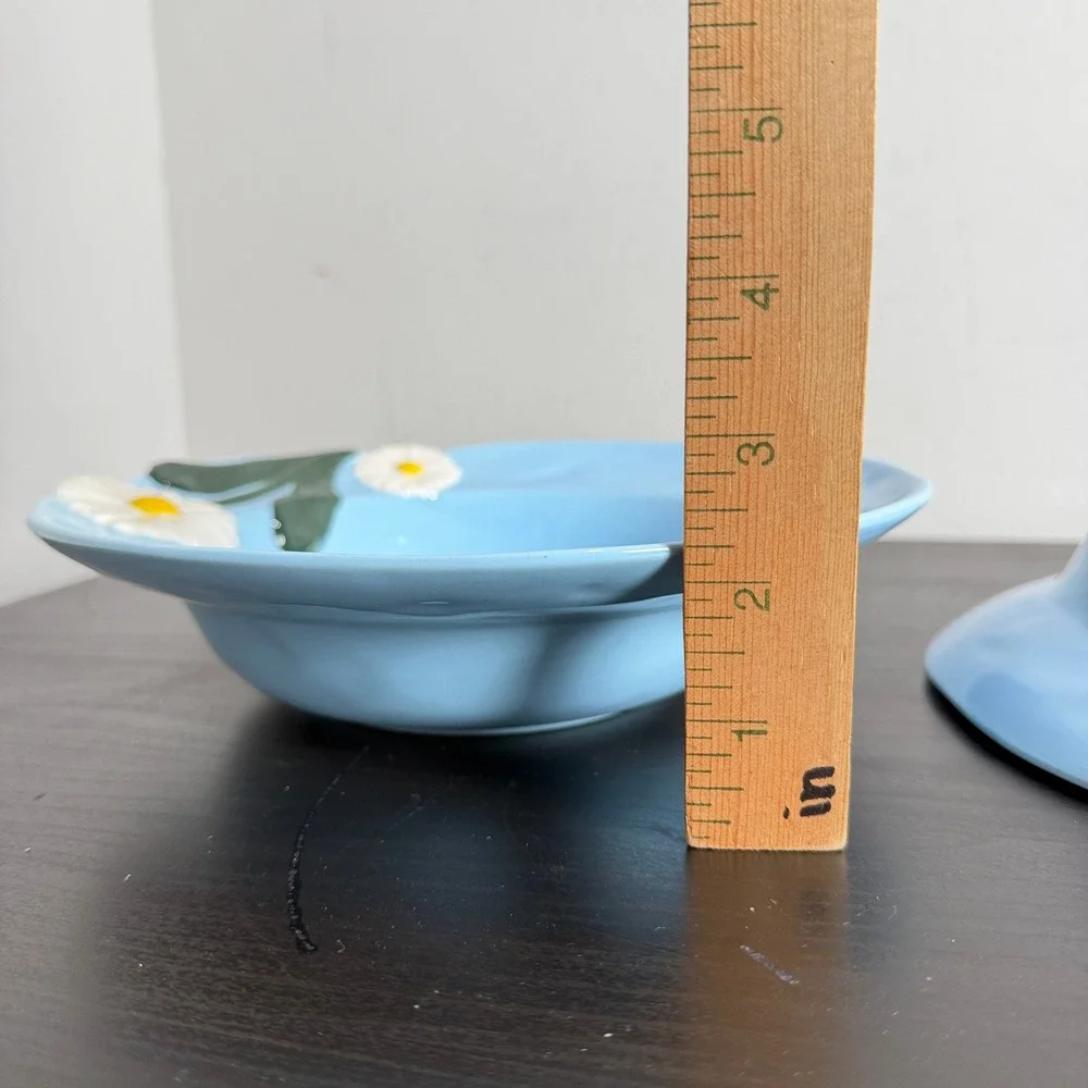 Anthropologie Blue Foster Daisy Ceramic Pasta Bowls Set of 2 Floral Boho 9in